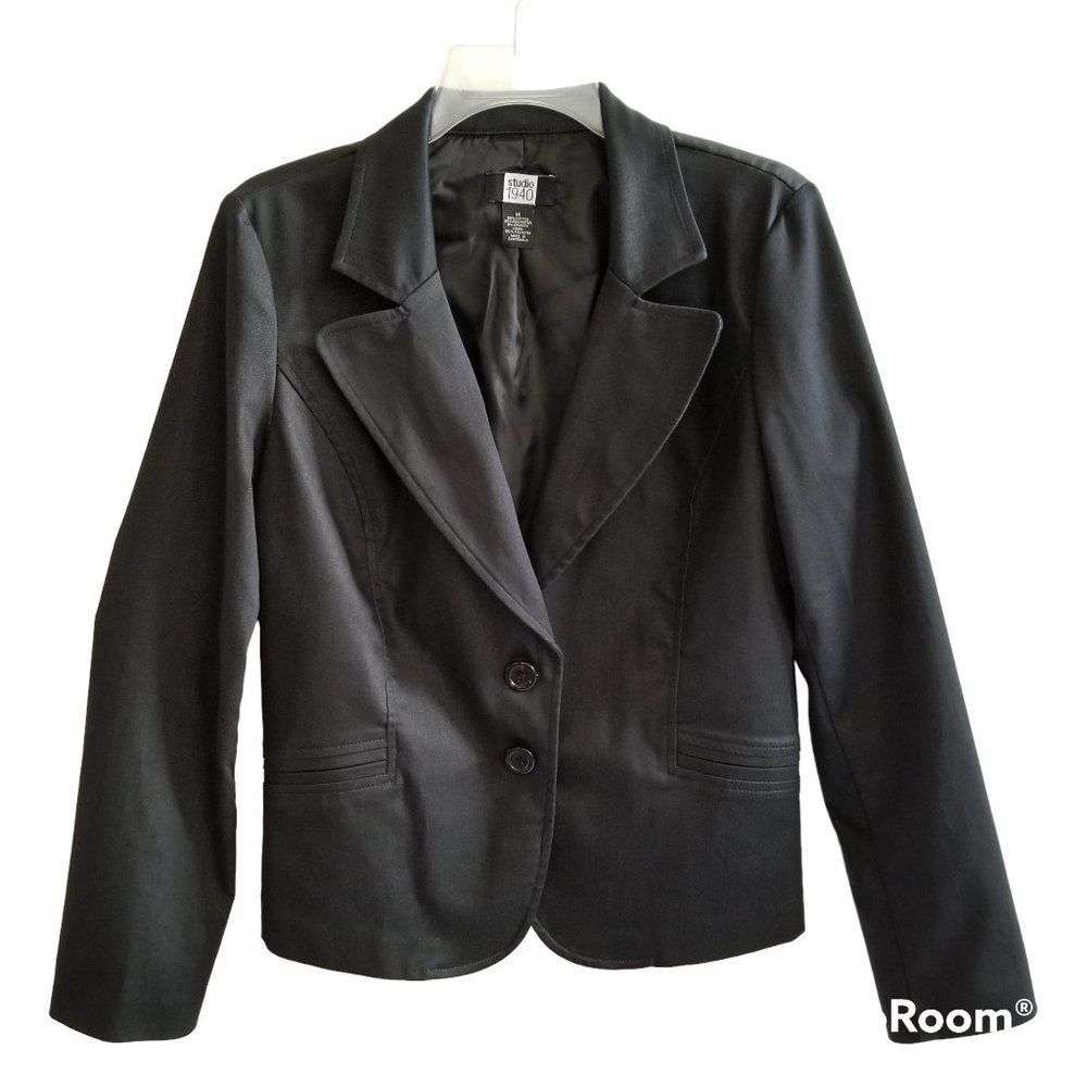 Studio 1940 Black "Sateen" Blazer Jacket With Buckle Size Medium